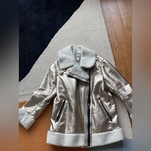 GAP Women's Metallic Gold Vegan Leather Jacket